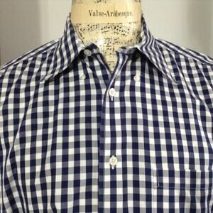 Brooks Brothers Dress Shirt Men L Madison Fit Blue Gingham No-Iron Contrast Cuff